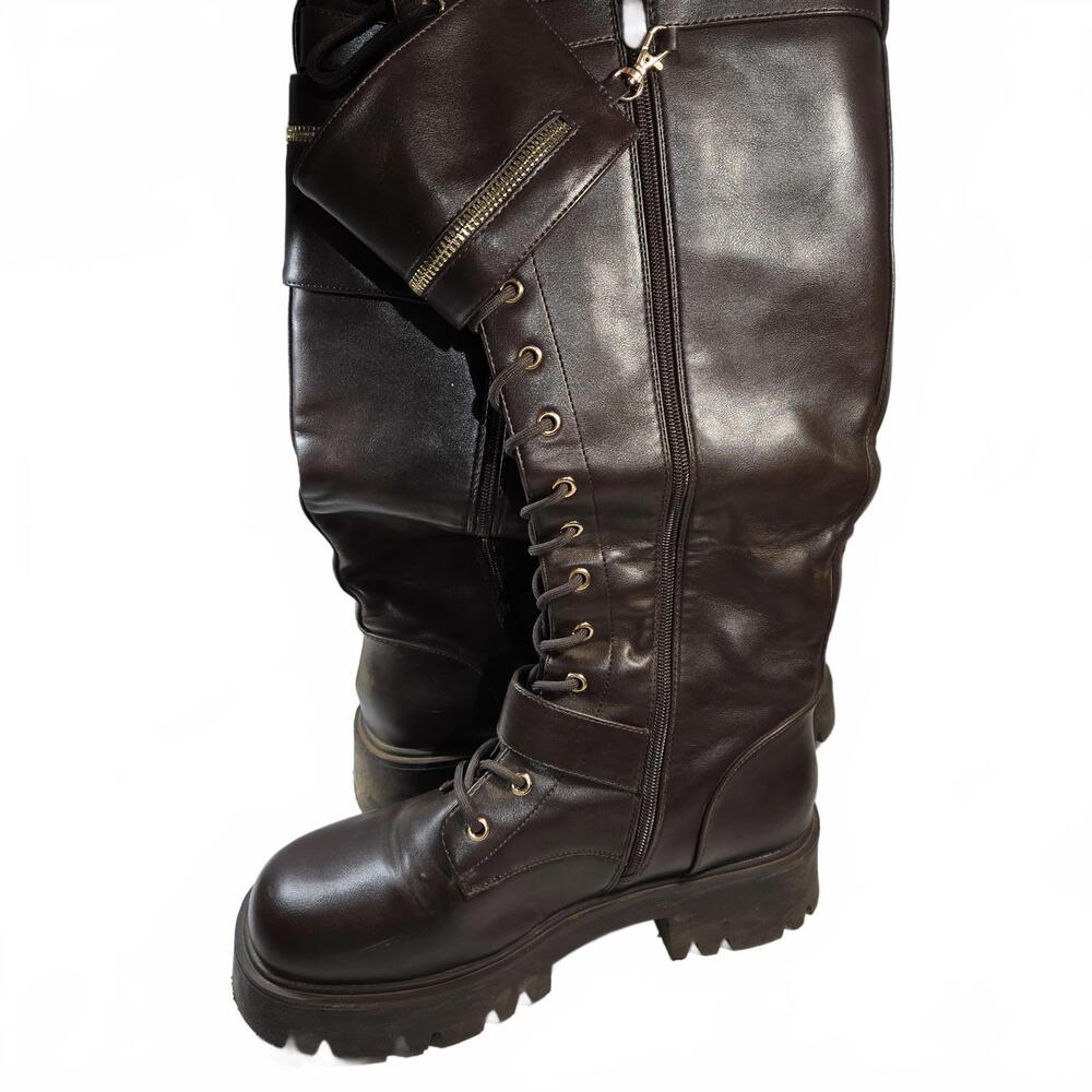 Dream Pairs Black Lace-Up Combat Moto Boots with Side Pocket - Picture 16 of 16